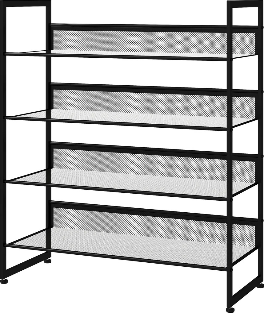 HOMCOM Regał na buty Półka Stojak na buty, 4 półki, 72 cm x 30 cm x 82,7 cm, Czarny | Aosom PL