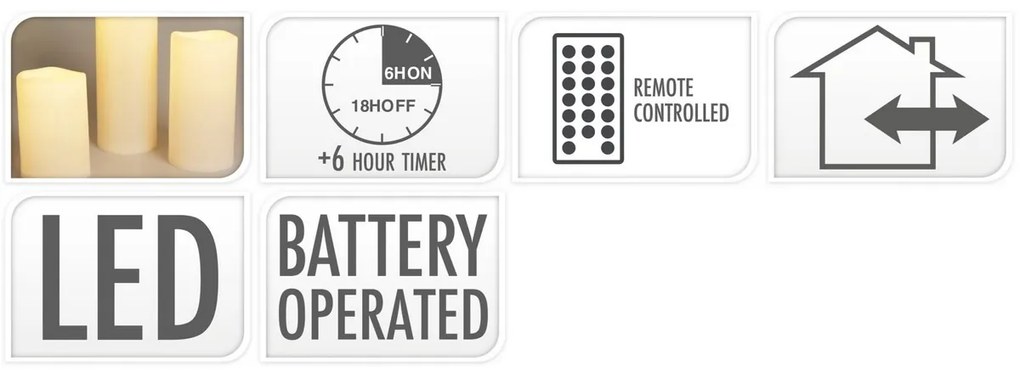 Zestaw zewnętrznych świeczek migających LED, 3 szt., kremowy