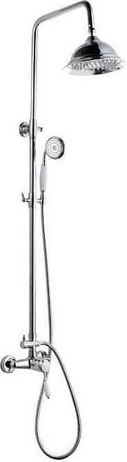 Chromowana kolumna prysznicowa w stylu retro z mechanicznym mieszaczem, regulowaną głowicą Ø205 mm i prysznicem ręcznym z jednym strumieniem i funkcją antywapienną