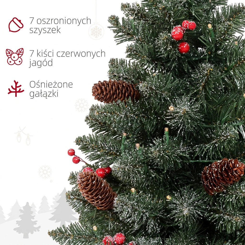 HOMCOM Sztuczna choinka, 86 gałązek, 50 ciepłobiałych LED, szronione końcówki, ognioodporna, 0,6 m | Aosom PL