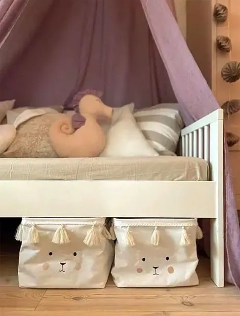 Biały materiałowy kosz na zabawki H0-W84