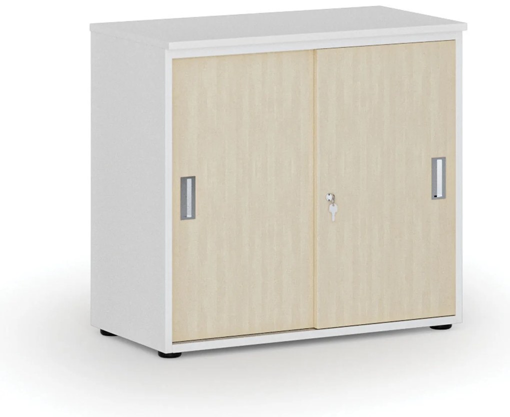 Szafa biurowa z drzwiami przesuwnymi PRIMO WHITE, 800 x 420 x 740 mm, biały/brzoza