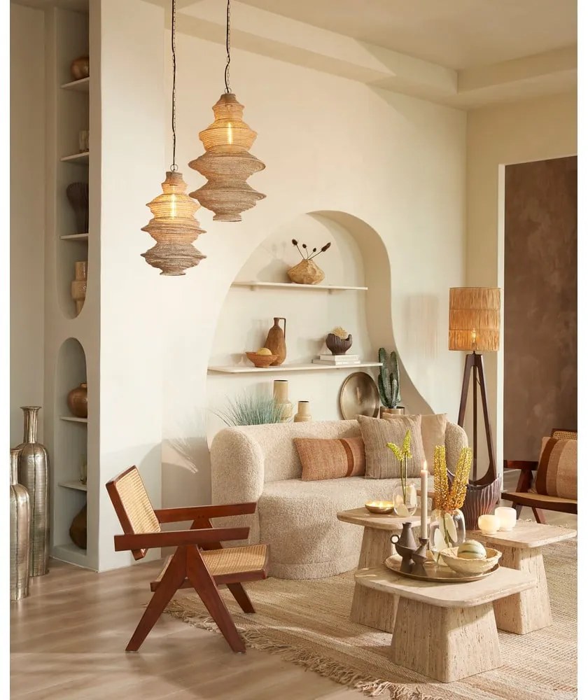 Beżowy stolik z kamiennym blatem 60x60 cm Kepami – Light &amp; Living