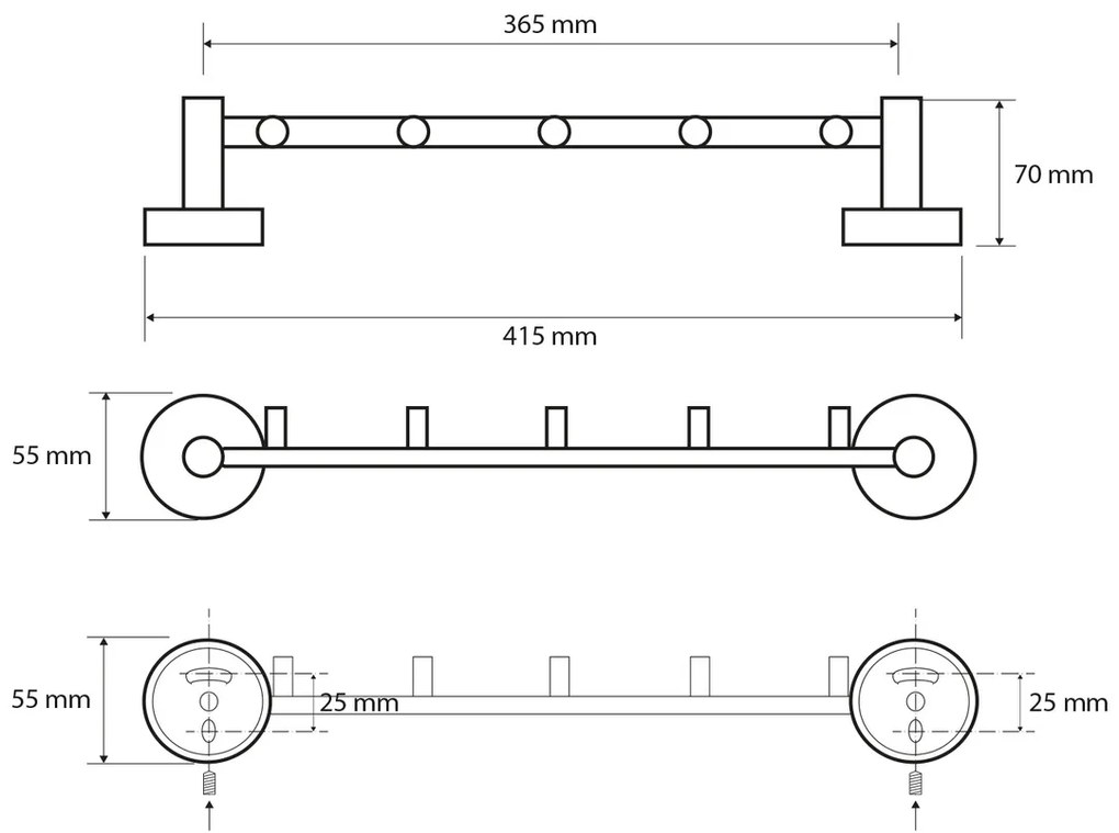 SAPHO XR214 X-Round E trapez z 5 wieszakami 39,5 cm, srebrny