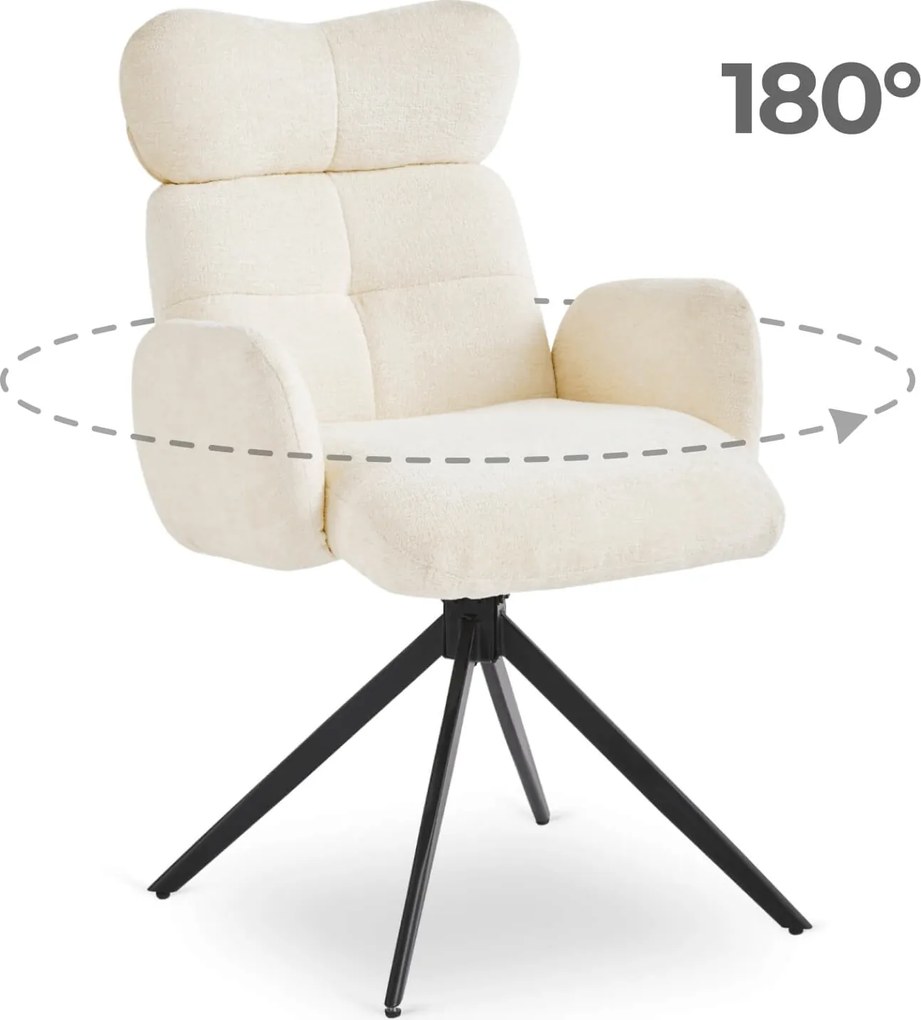 Krzesło Tapicerowane Obrotowe ALVARO Kremowe Boucle Nowoczesne