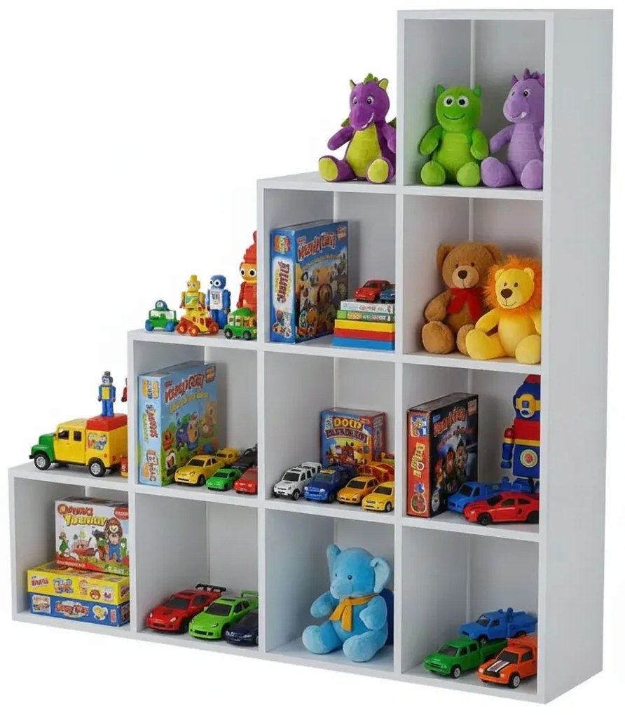 Biały schodkowy regał na zabawki R5-F66