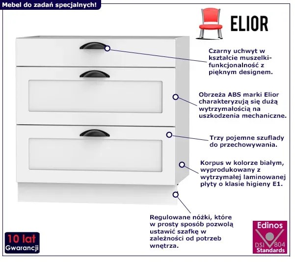 Biała dolna szafka kuchenna z szufladami Elora 11X połysk