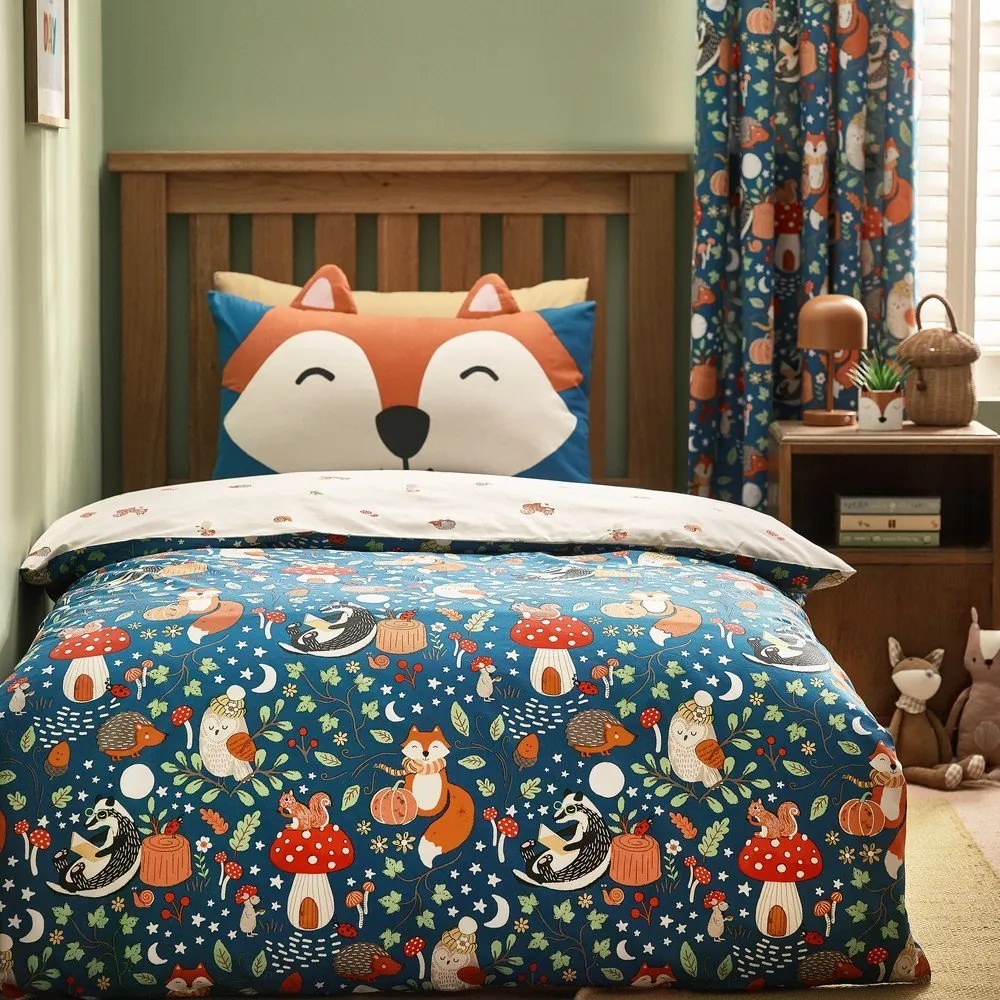 Zielono-beżowa pościel dziecięca dwuosobowa 200x200 cm Fox and Woodland Friends – Catherine Lansfield