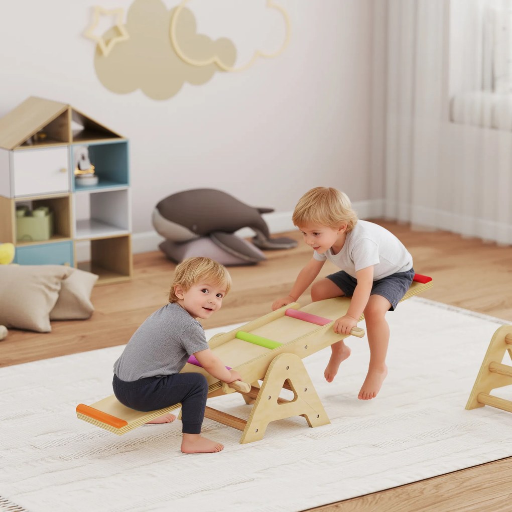 AIYAPLAY Huśtawka drewniana i równoważnia, 2 w 1 huśtawka ogrodowa dla dzieci, dla 2-4 Jahre, 133 x 38 x 24 cm, Wielobarwna