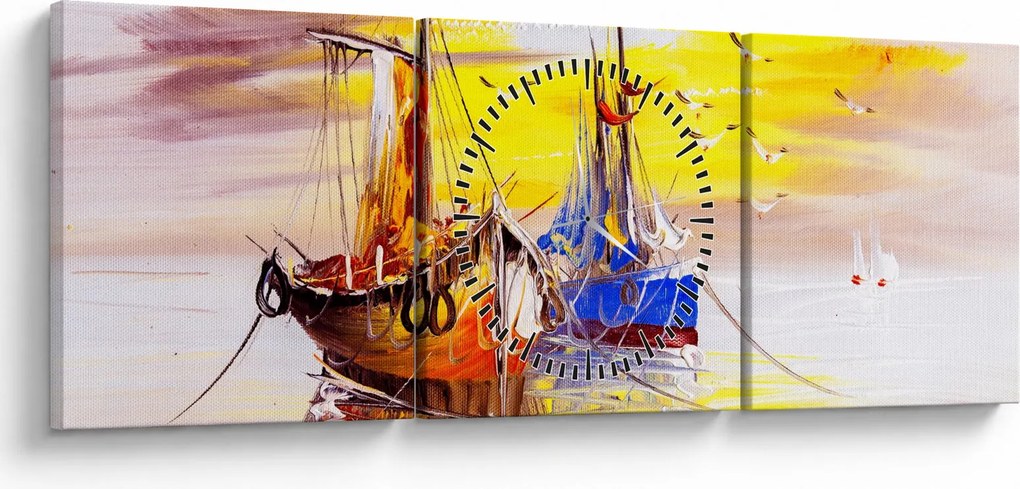 Obraz - Obraz statku (z zegarem) (90x30 cm)