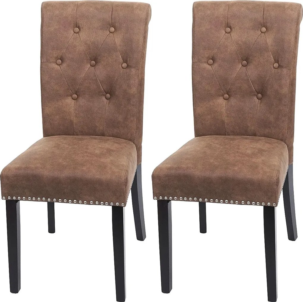 Krzesło do jadalni Chesterfield II (zestaw 2 sztuk),  tkanina/tekstylia brązowe, ciemne nogi