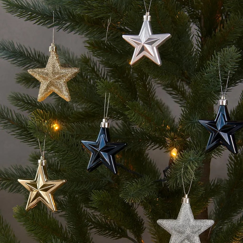 Ozdoby choinkowe, gwiazdki z tworzywa sztucznego, 6 szt.