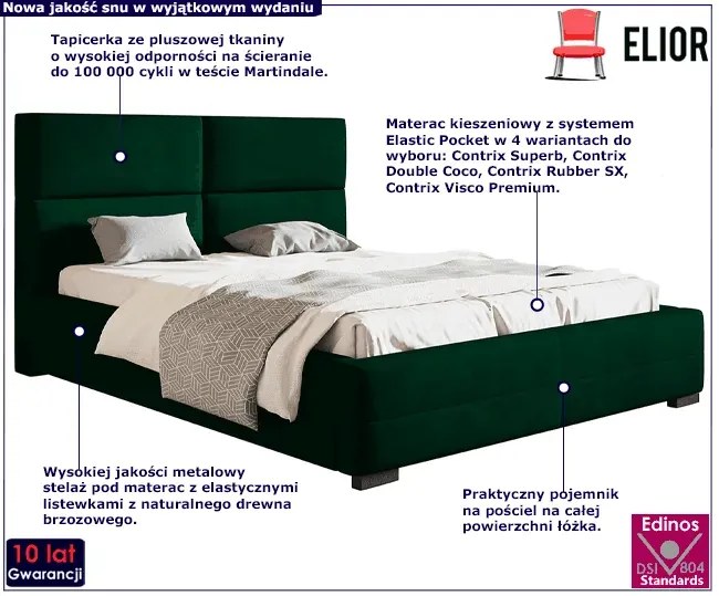Zielone tapicerowane łóżko 200x200 - Erli 3X