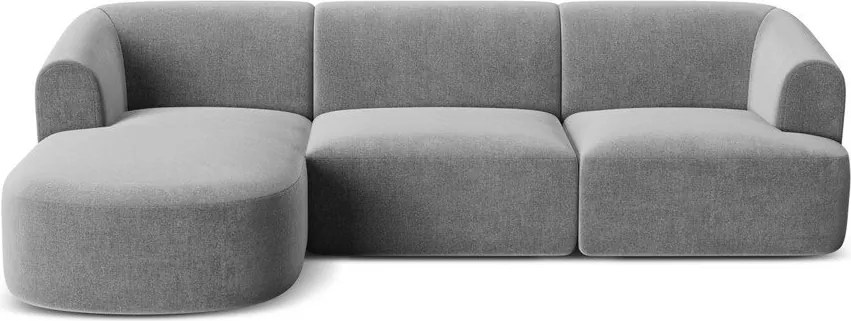 Jasnoszary aksamitny narożnik (lewostronny/z szezlongiem) Campi – Cosmopolitan Design