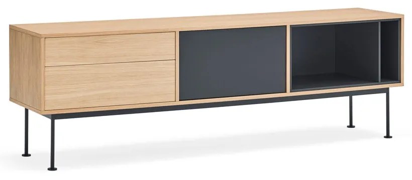 Grafitowa komoda pod TV w dekorze drewna dębowego Teulat Yoko