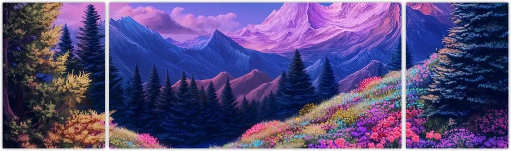 Obraz - Fioletowy krajobraz przy pełni księżyca (170x50 cm)