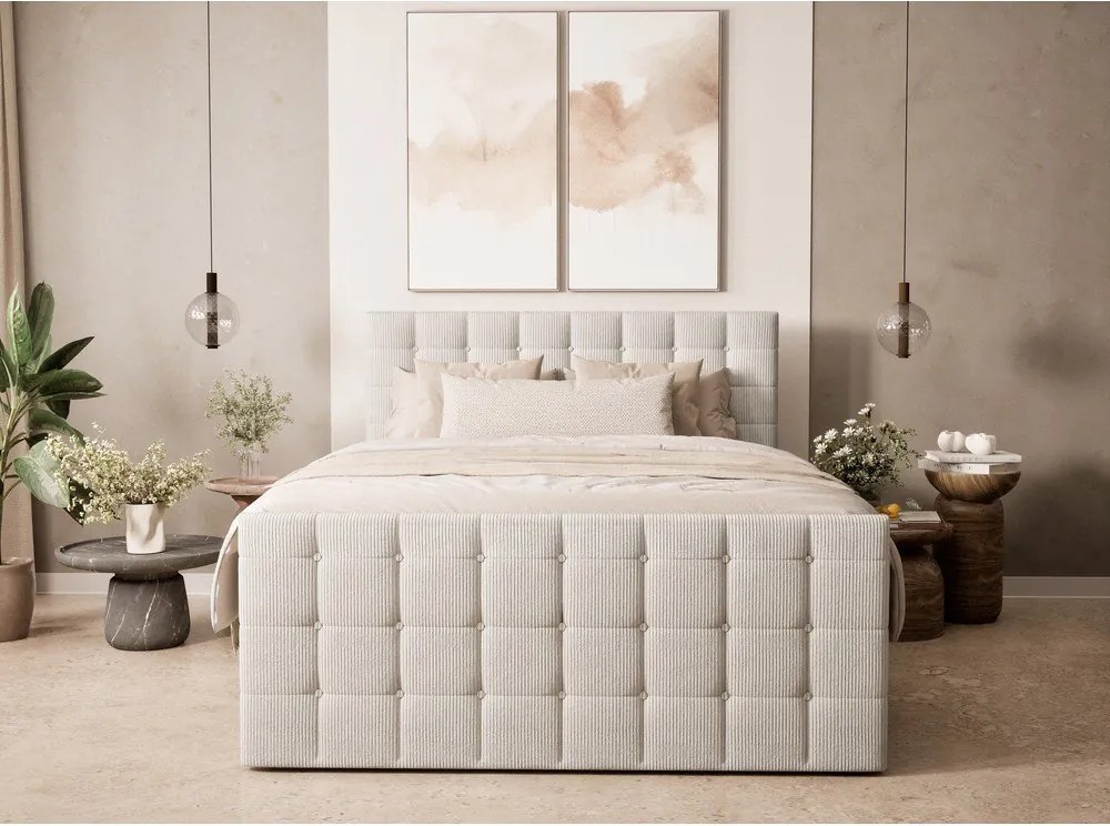 Kremowe łóżko kontynentalne ze schowkiem 160x200 cm Tasca – Maison de Rêve
