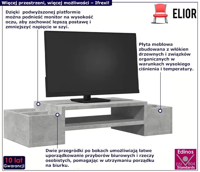 Nadstawka na biurko z podwójnymi przegródkami beton - Atenax