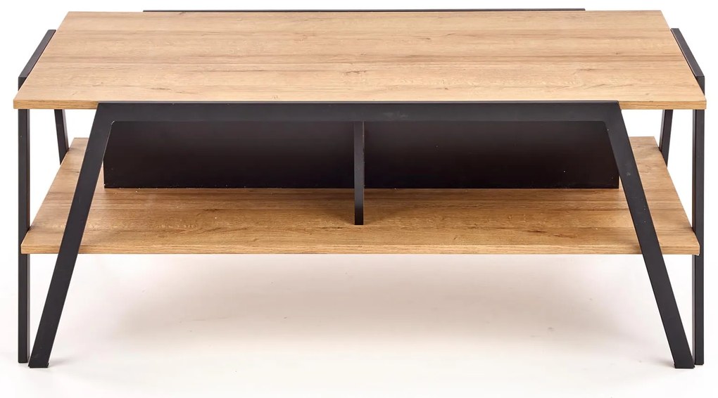 Ława prostokątna dąb złoty/czarna z półką 113/63/45 cm VOLTA