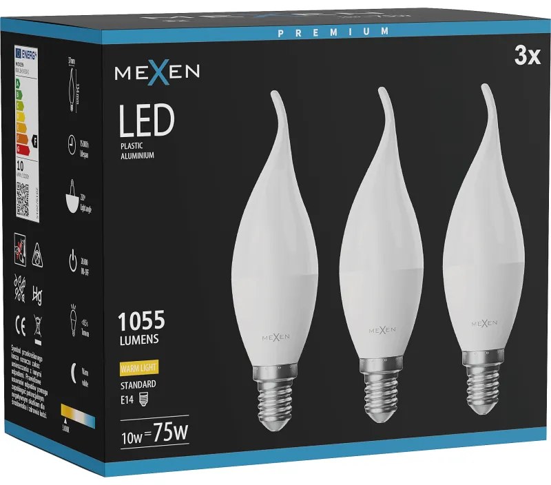 Mexen Nova 3x żarówka LED płomyk E14, C37, 10W, Ciepła - 3000K, 1055 lm - L106-E14-1030-01x03