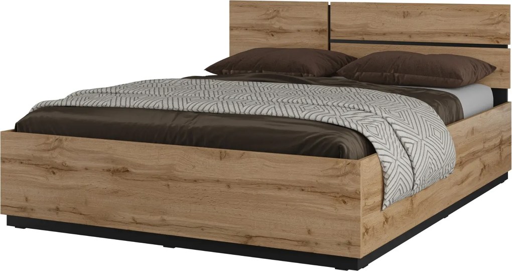 Łóżko CROSS 160x200 dąb wotan/czarne z pojemnikiem HELVETIA