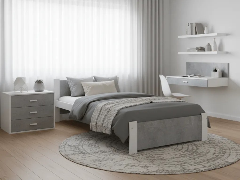 Łóżko IKAROS 90 x 200 cm, beton/biały Stelaż: Bez stelaża, Materac: Bez materaca