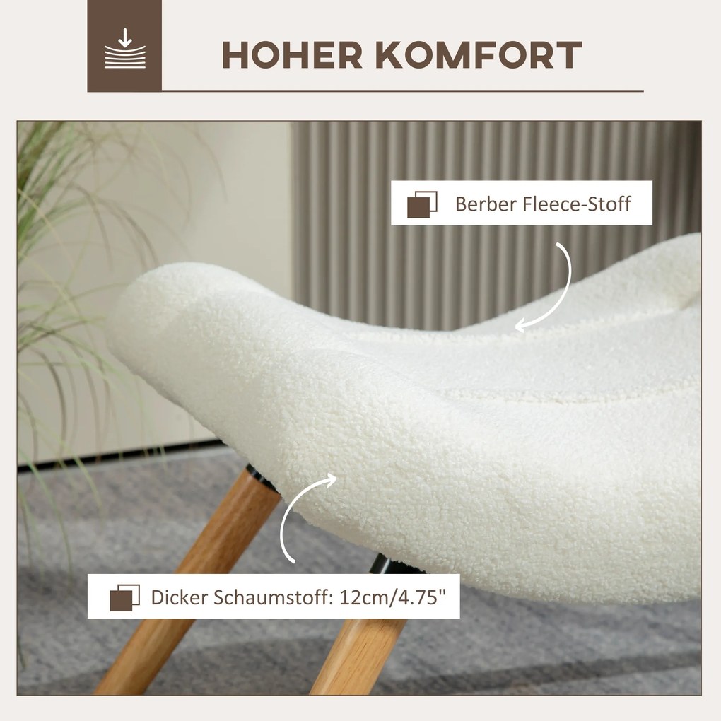 HOMCOM Nowoczesna stopka z drewnianymi nogami i pokryciem z fleece, tapicerowana, do salonu, sypialni, przedpokoju, Kremowobiały