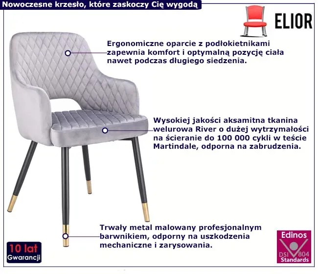 Szare nowoczesne tapicerowane krzesło pikowane G0-K78