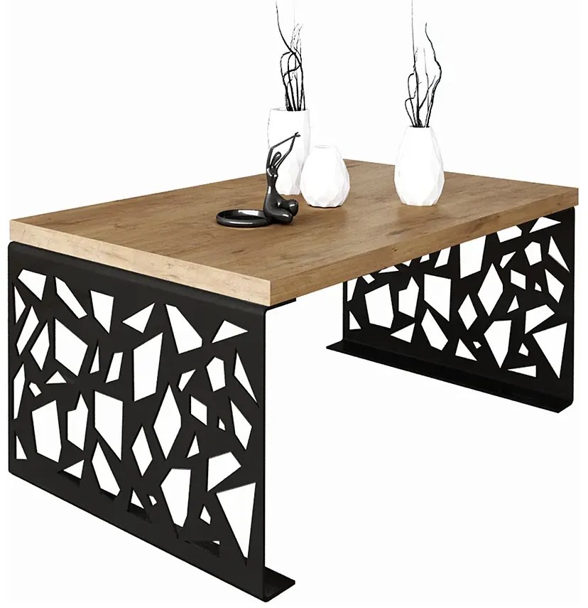 Prostokątna ława w stylu loft czarny + dąb lancelot - Ofelio 3X