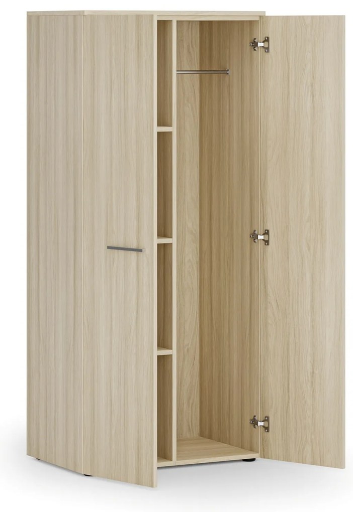Szafa ubraniowa biurowa PRIMO WOOD, 3 półki, drążek do szafy, 800 x 500 x 1781 mm, dąb naturalny