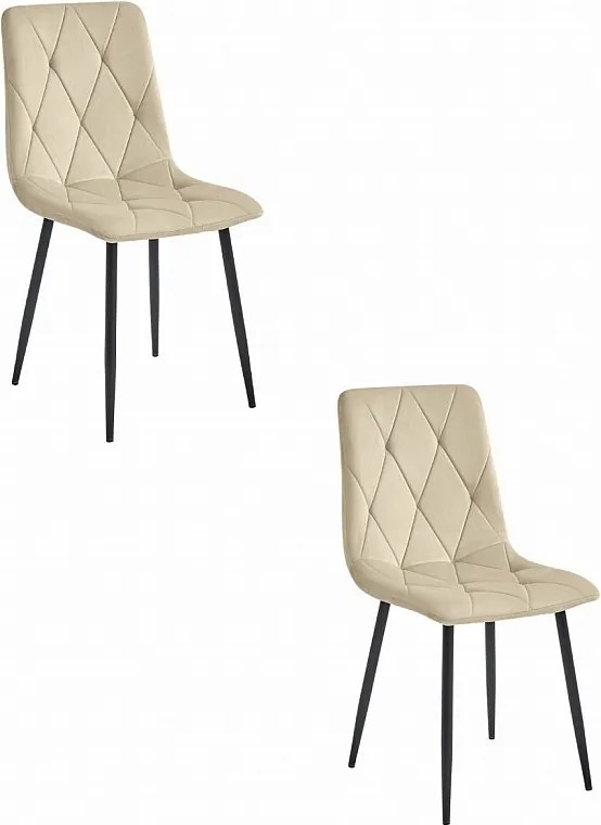 Krzesło Valora TYRA, jasnobeżowe, aksamitne, czarne, nogi, zestaw 2 szt.