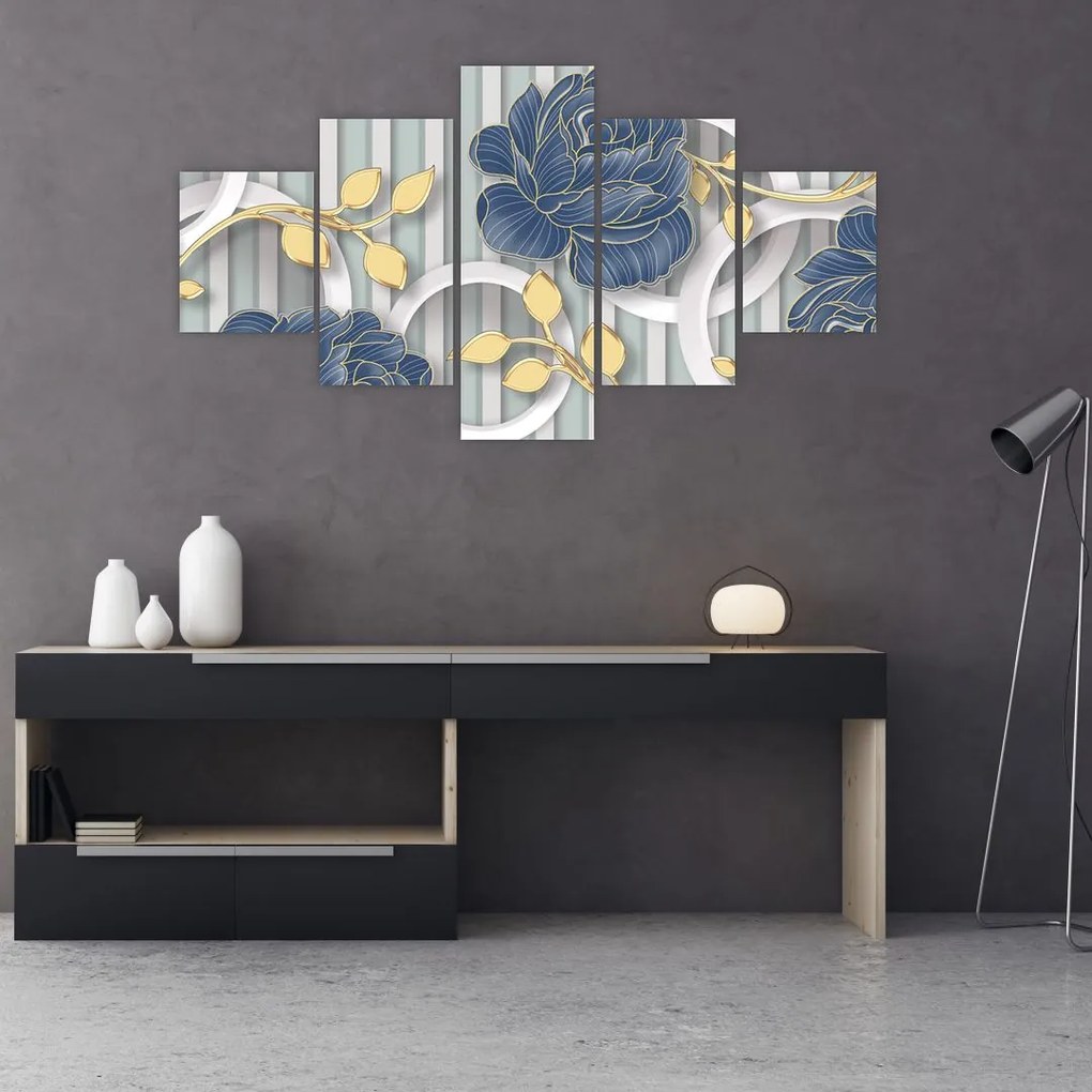 Obraz - róże i koła (125x70 cm)