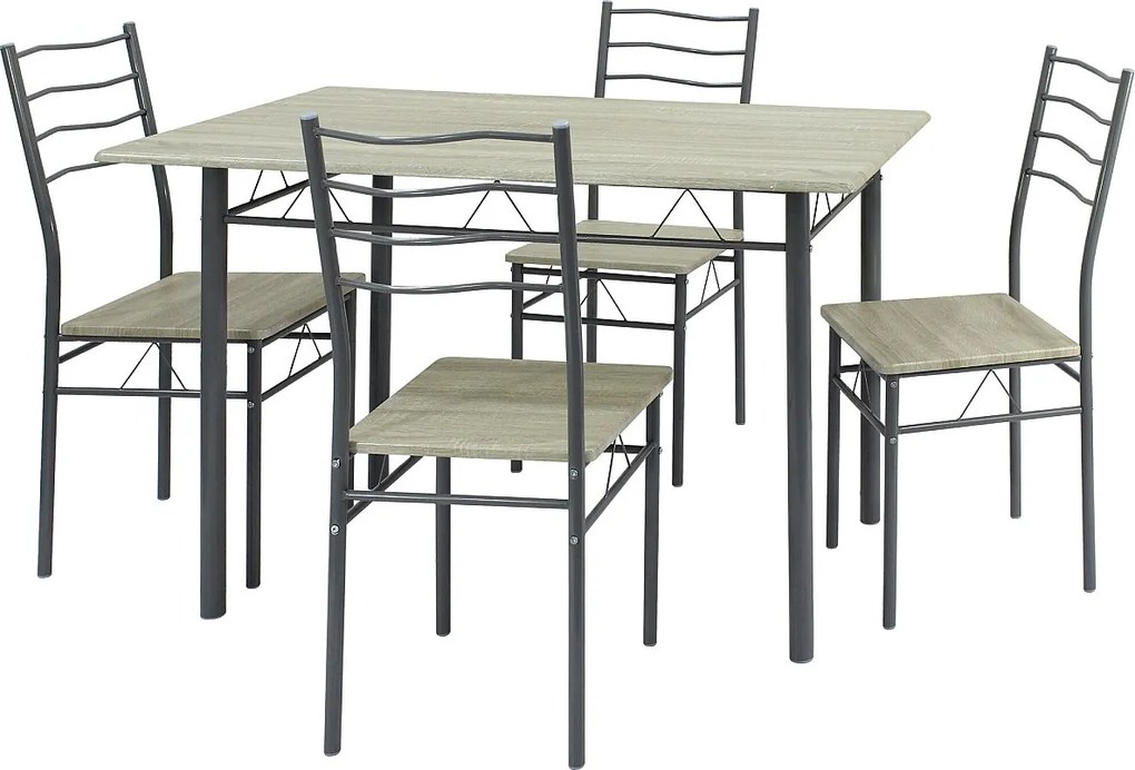 Zestaw stołowy z 4 krzesłami Lima do jadalni Dąb/Szary.