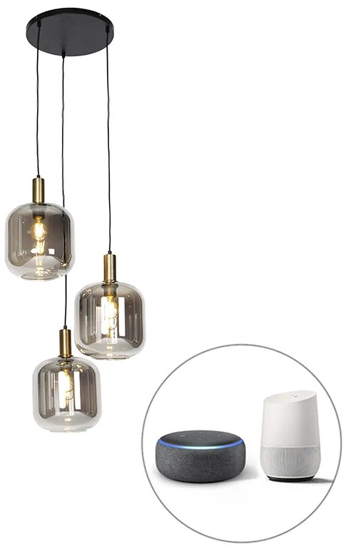 Inteligentna lampa wisząca czarna z przydymionym szkłem 3-punktowa w tym Wifi A60 - ZuzannaDesignerski Oswietlenie wewnetrzne