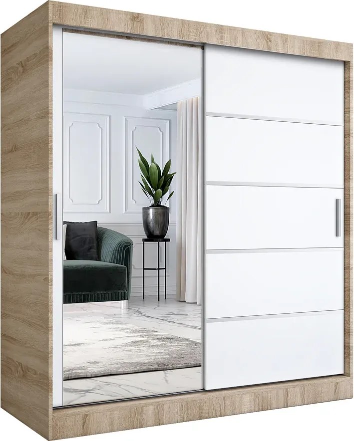 Szafa przesuwna 180 cm dąb sonoma + biały H5-F37