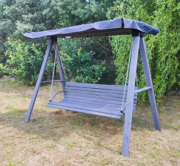 Huśtawka ogrodowa drewniana Kaori 4X szara - 180 cm