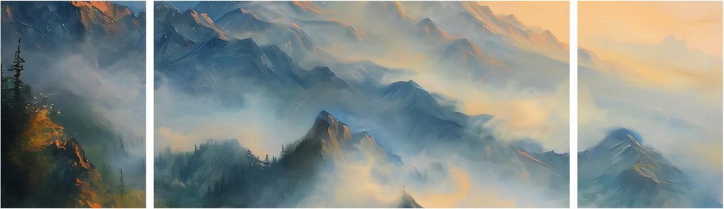 Obraz - Malowany górski krajobraz (170x50 cm)