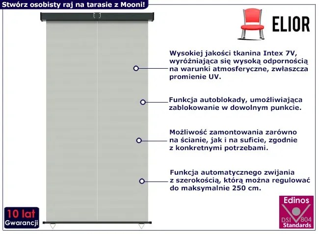 Szara markiza boczna na taras - Mooni