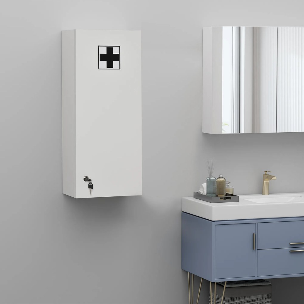 Szafka ścienna Kleankin z regulowanymi półkami, biała płyta wiórowa E1, zamykana na klucz, 30x20x70 cm | Aosom PL