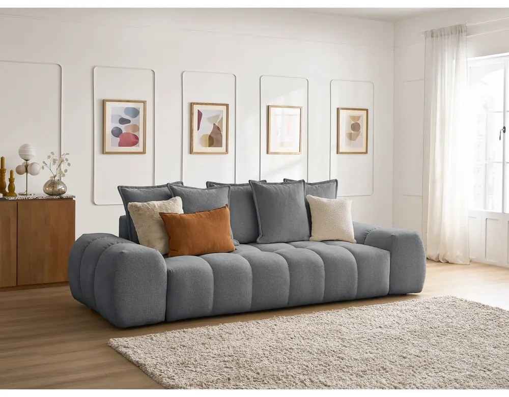 Ciemnoszara rozkładana/ze schowkiem sofa z tkaniny szenilowej 278 cm Everest – Bobochic Paris