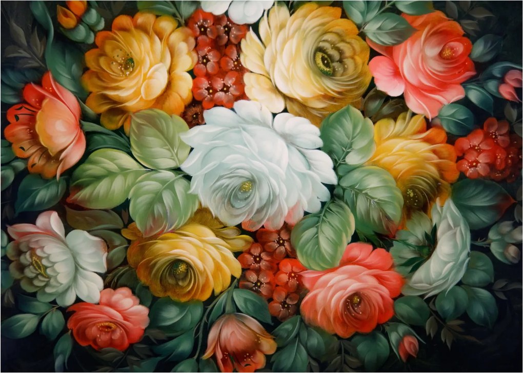 Obraz na szkle namalowanego bukietu kwiatów (70x50 cm)