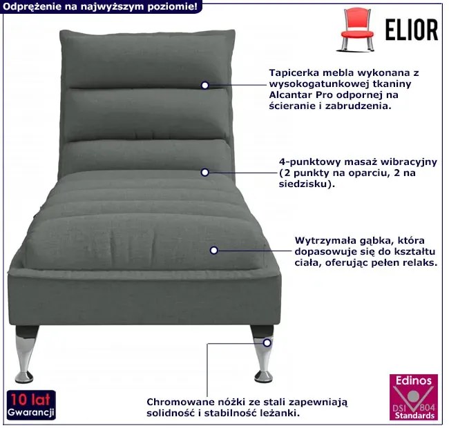 Ciemnoszara masująca leżanka do salonu Hawe