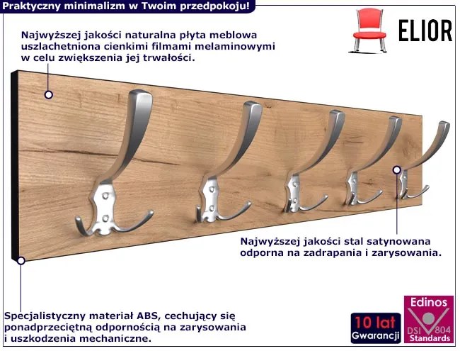 Wieszak Ścienny Nowoczesny Dąb Craft + Satyna R3-A35