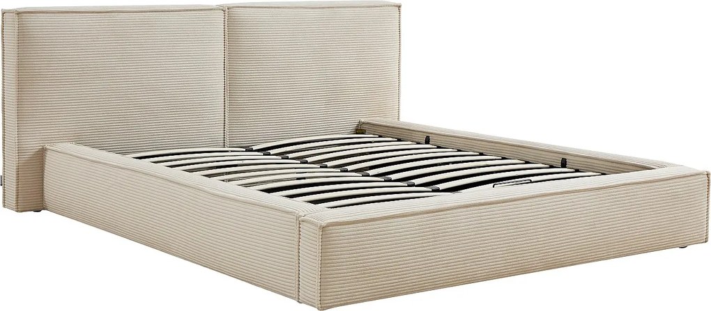 Łóżko ze skrzynią 160 x 200 cm - Welur sztruksowy - Beżowy - TAVESO