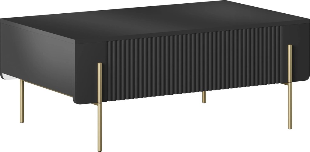 Stolik kawowy Malmi 100 cm z szufladami - czarny mat / złote nóżki