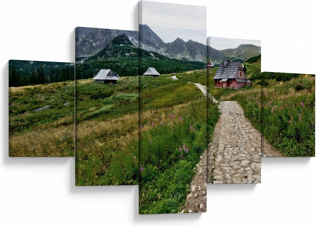 Obraz - Krajobraz górski z domami (125x70 cm)