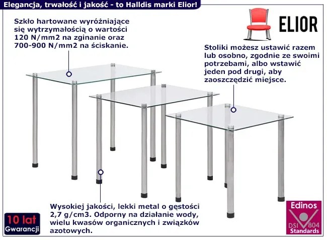 Minimalistyczny komplet 3 szklanych stolików H2-T54