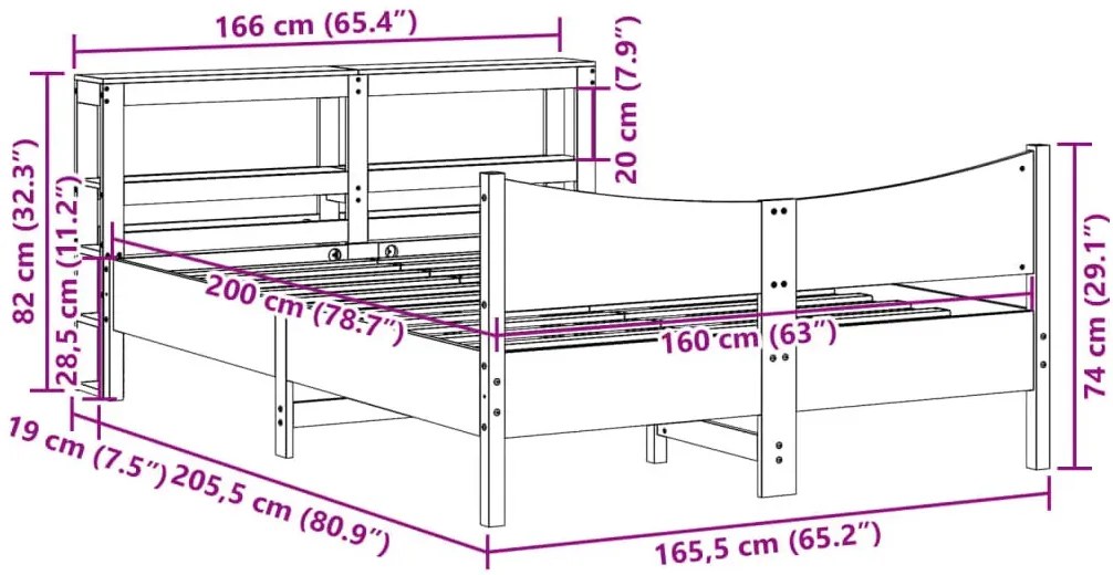 Sosnowe białe łóżko z zagłówkiem i stelażem 160x200 H1-P90
