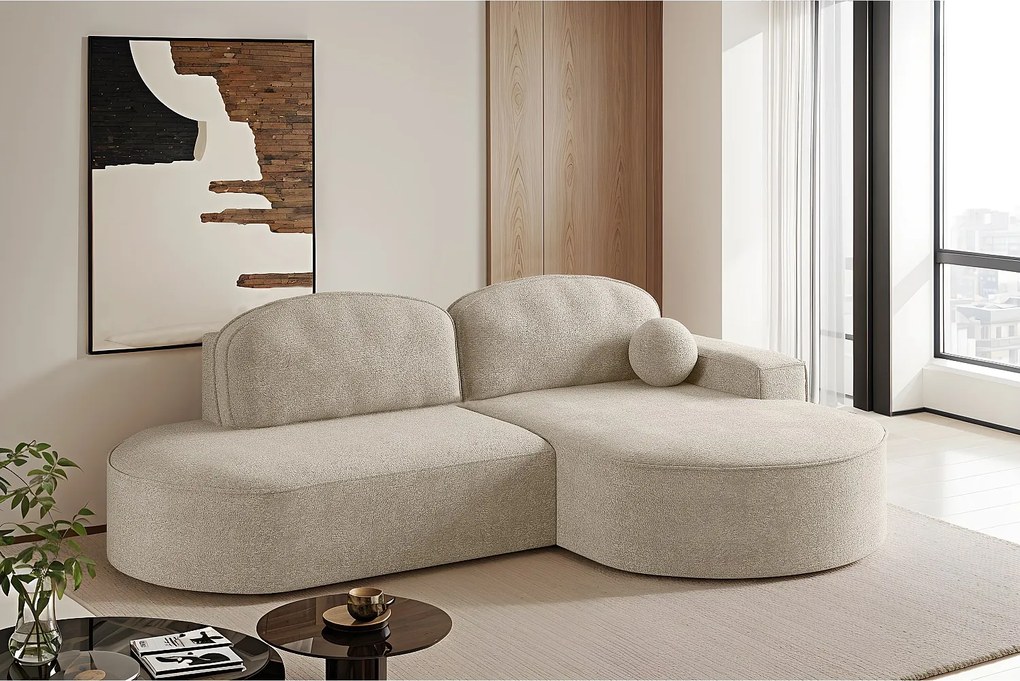 Narożnik z funkcją spania i pojemnikiem Modena Runden, tkanina Arena, Beżowy, Prawy