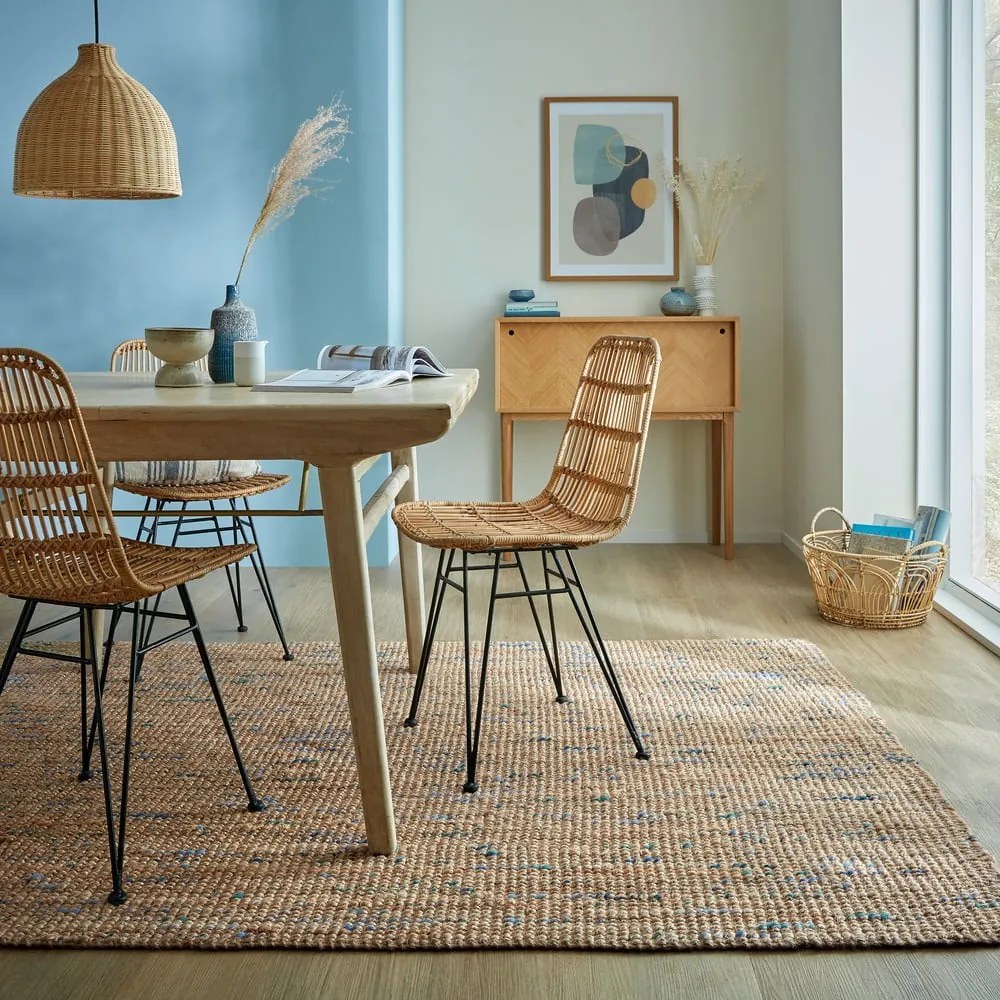 Niebiesko-naturalny dywan z juty tkany ręcznie 120x170 cm Jute Boucle Blue – Flair Rugs
